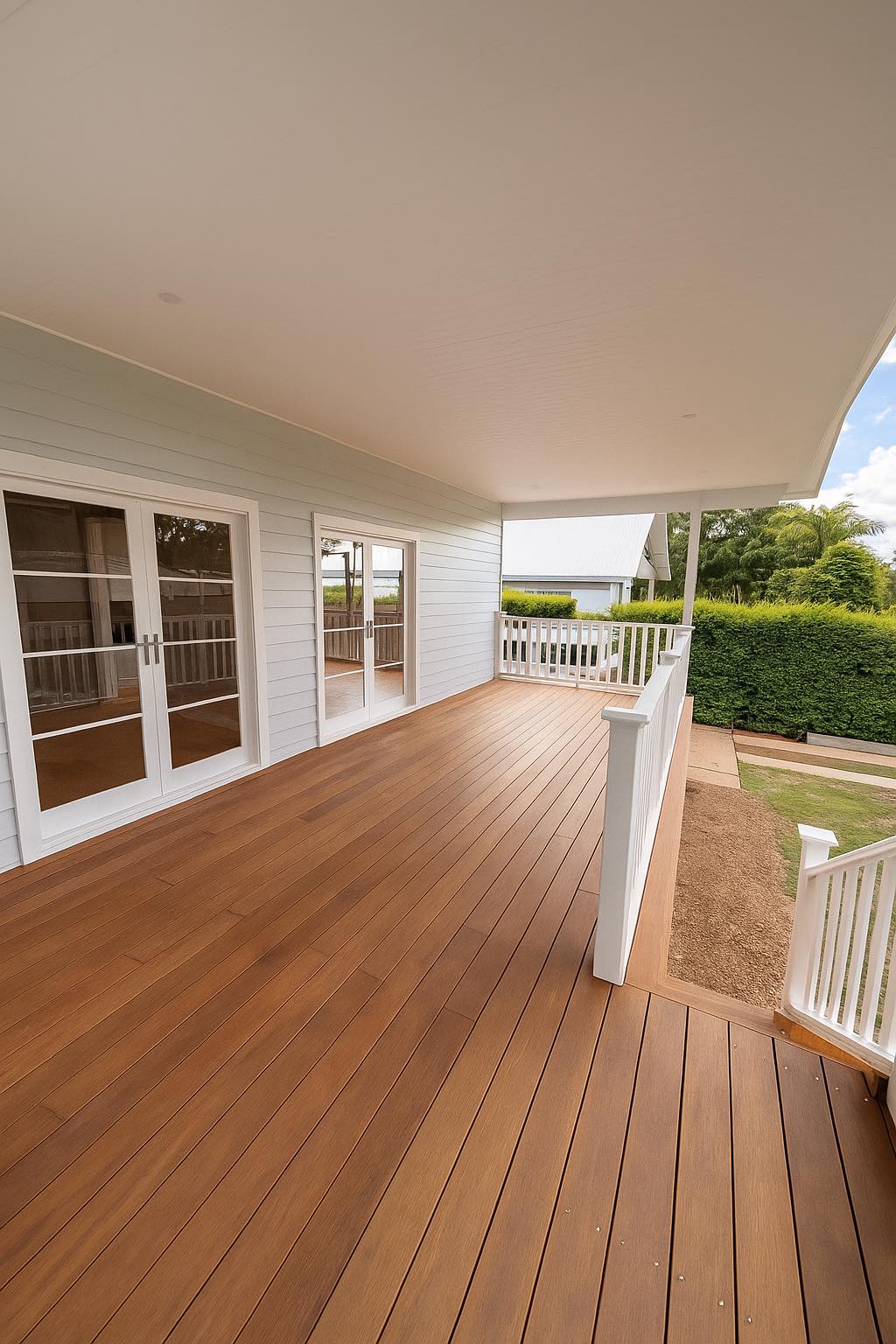 Deck and exterior weatherboard repainted by Hughesys Painting in Lake Macquarie