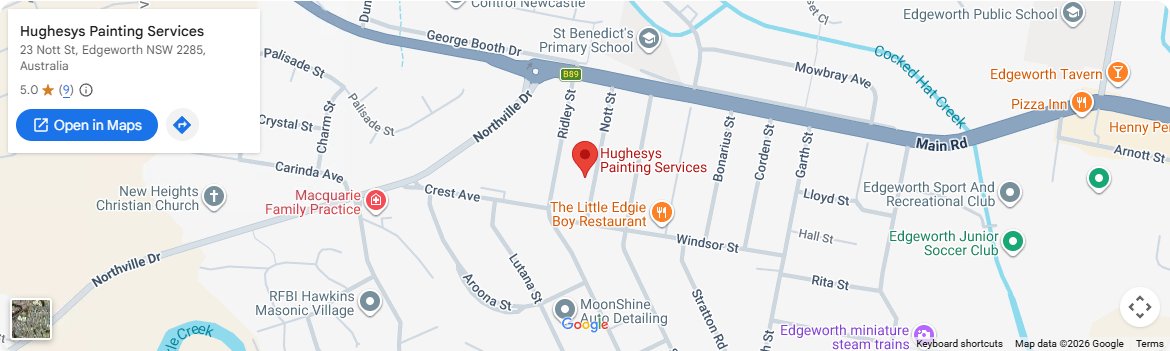 Google Map showing Hughesys Painting at 23 Nott St, Edgeworth NSW 2285